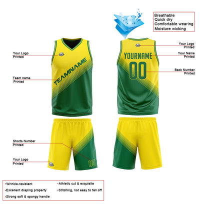 Custom Yellow Green Reversible Basketball Suit for Adults and Kids Personalized Jersey