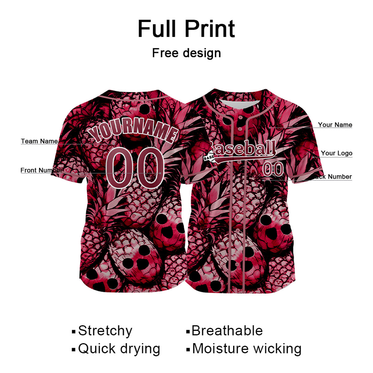 Custom Pink Baseball Jersey Print Personalized Name, Number and Logo