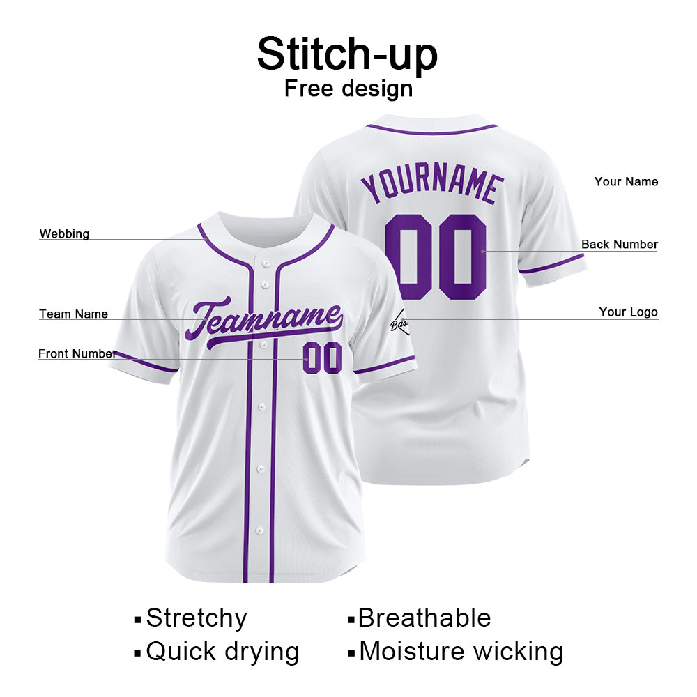 Custom Baseball Jersey Stitched Design Personalized Hip Hop Baseball Shirts White-Purple