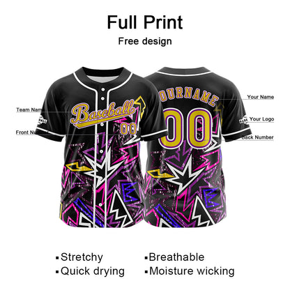 Custom Black Pink Button Down Baseball Jersey for Men Women Adult Youth Print Name Number Logo