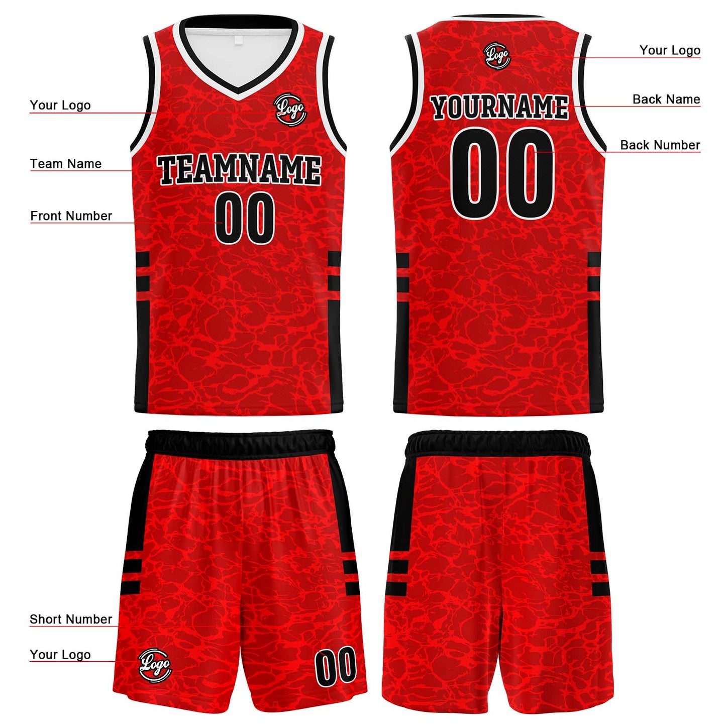 Custom Red Reversible Basketball Suit for Adults and Kids Personalized Jersey