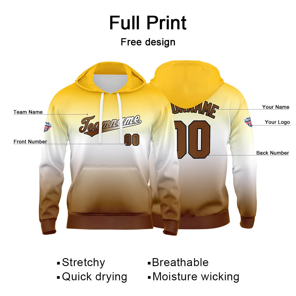 Custom Gradient Hoodie For Man Woman Girl Boy Print Your Logo Name Number Gelb Weiß