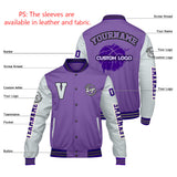 Custom Purple Grey Varsity Jackets for Men Women Youth Personalized Letterman Jackets