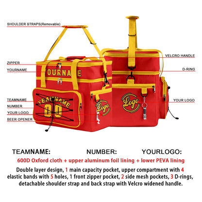 Custom Red Yellow All-Over Print Double Layer Insulated Cooler Bag - Waterproof 600D Oxford Picnic Tote for Team Events & Outdoor BBQ