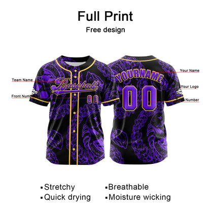 Custom Purple Button Down Baseball Jersey for Men Women Adult Youth Print Name Number Logo