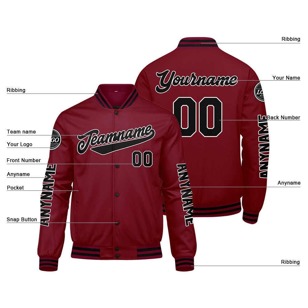 Custom Crimson Black Varsity Jackets for Men Women Youth Personalized Letterman Jackets