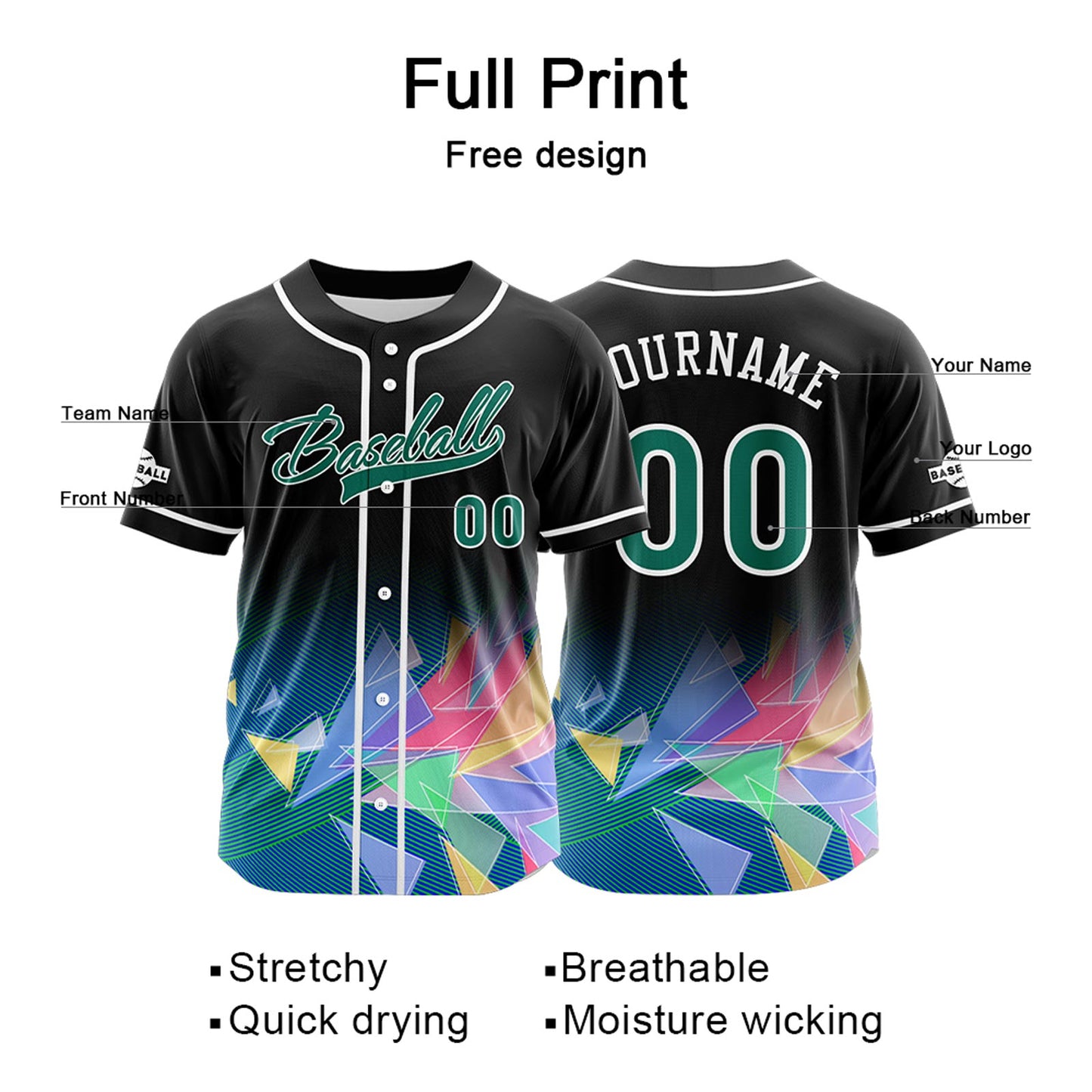 Custom Black Green Button Down Baseball Jersey for Men Women Adult Youth Print Name Number Logo