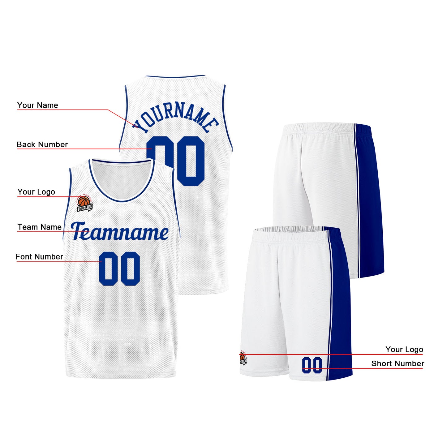 Custom White-Royal Basketball Jersey for Men Women Adult Youth Stitched Name Number Logo