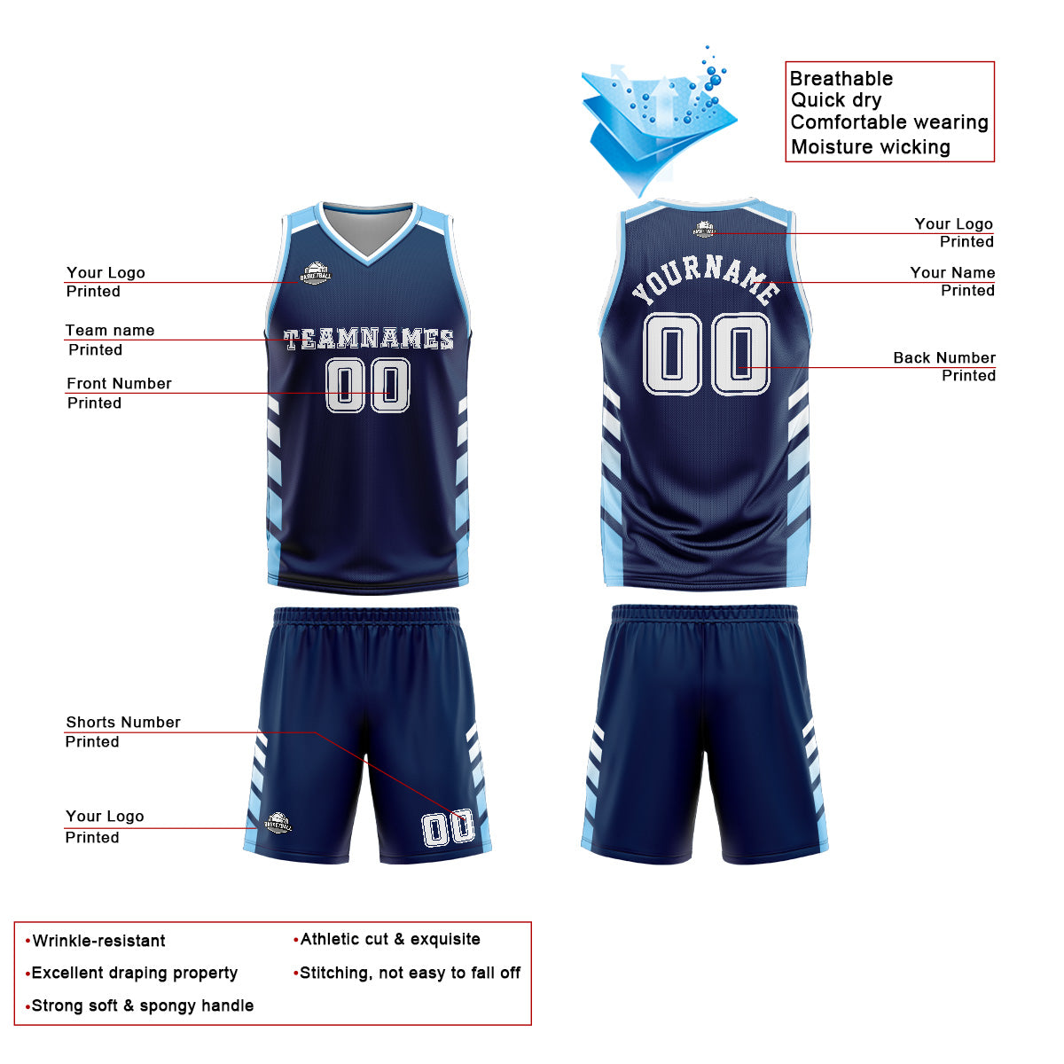 Custom Blue White Basketball Jersey Uniform Suit Printed Your Logo Name Number