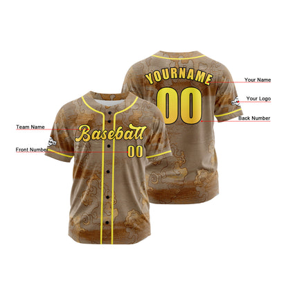 Custom Brown Button Down Baseball Jersey for Men Women Adult Youth Print Name Number Logo