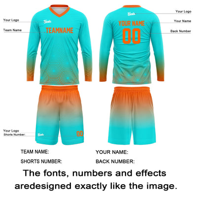 Custom Cyan Orange Basketball Soccer Football Shooting Long T-Shirt for Adults and Kids