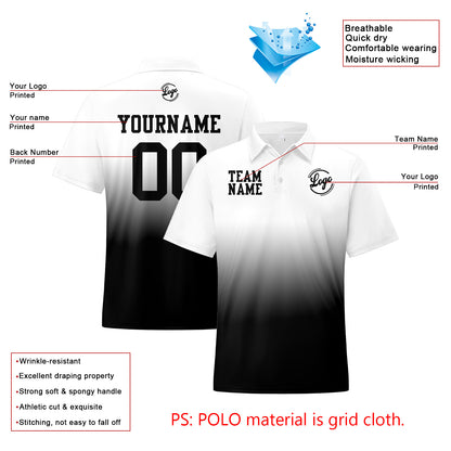 Custom White Black Football Gradient Polo Shirts  Add Your Unique Logo/Name/Number