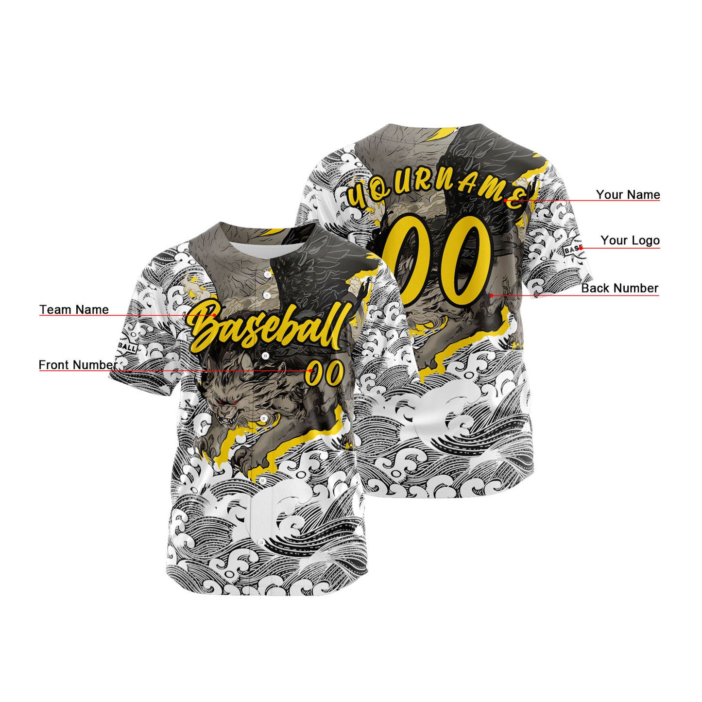 Custom Yellow Button Down Baseball Jersey for Men Women Adult Youth Print Name Number Logo