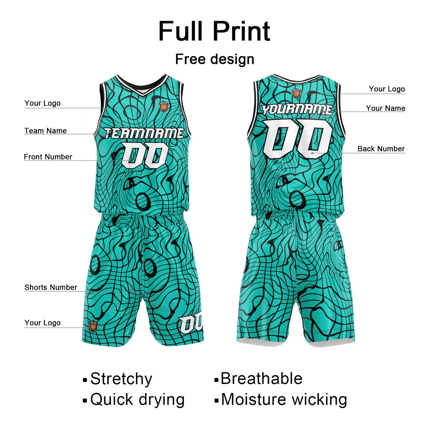 Custom Teal Basketball Jersey Uniform Suit Printed Your Logo Name Number