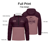 Custom Burgundy Windproof Softshell  Hooded Jacket - Lightweight Full - Zip, Full Print Logos & Texts