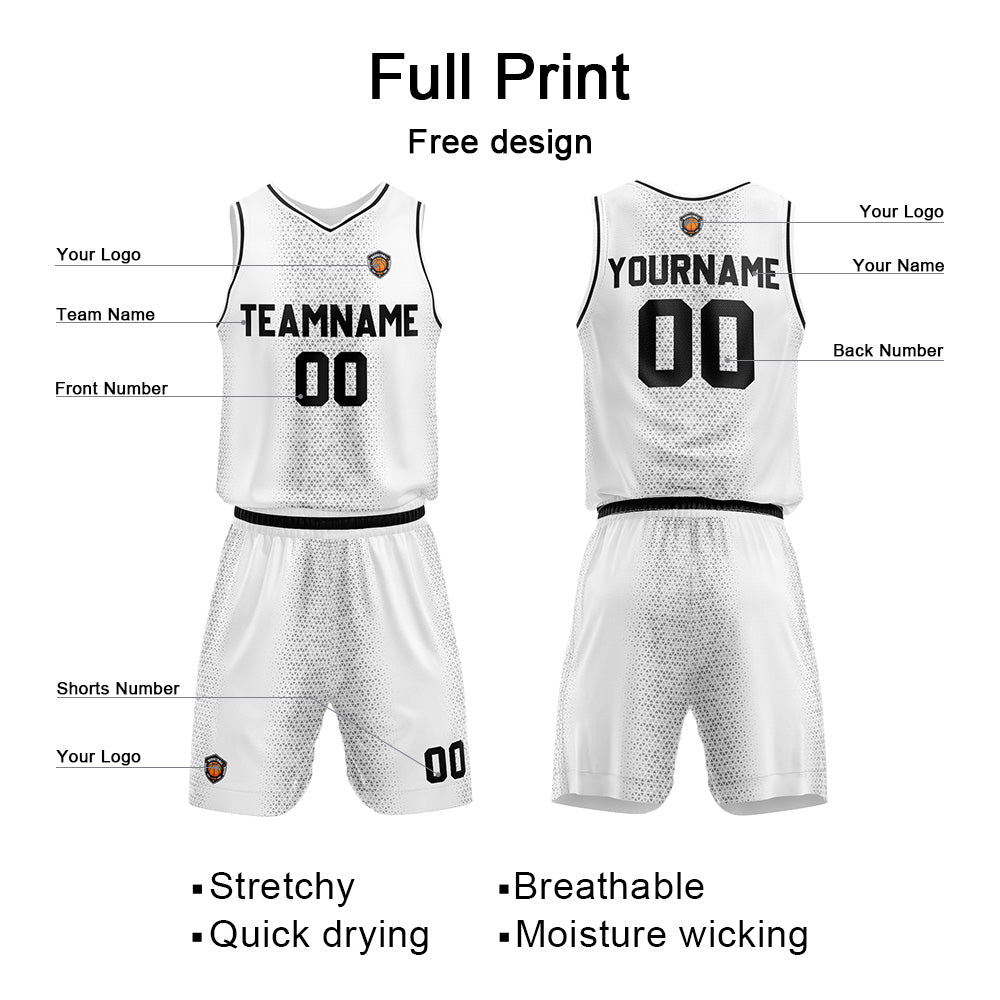 Custom White Black Reversible Basketball Suit for Adults and Kids Personalized Jersey