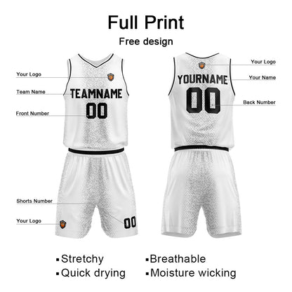 Custom White Black Reversible Basketball Suit for Adults and Kids Personalized Jersey
