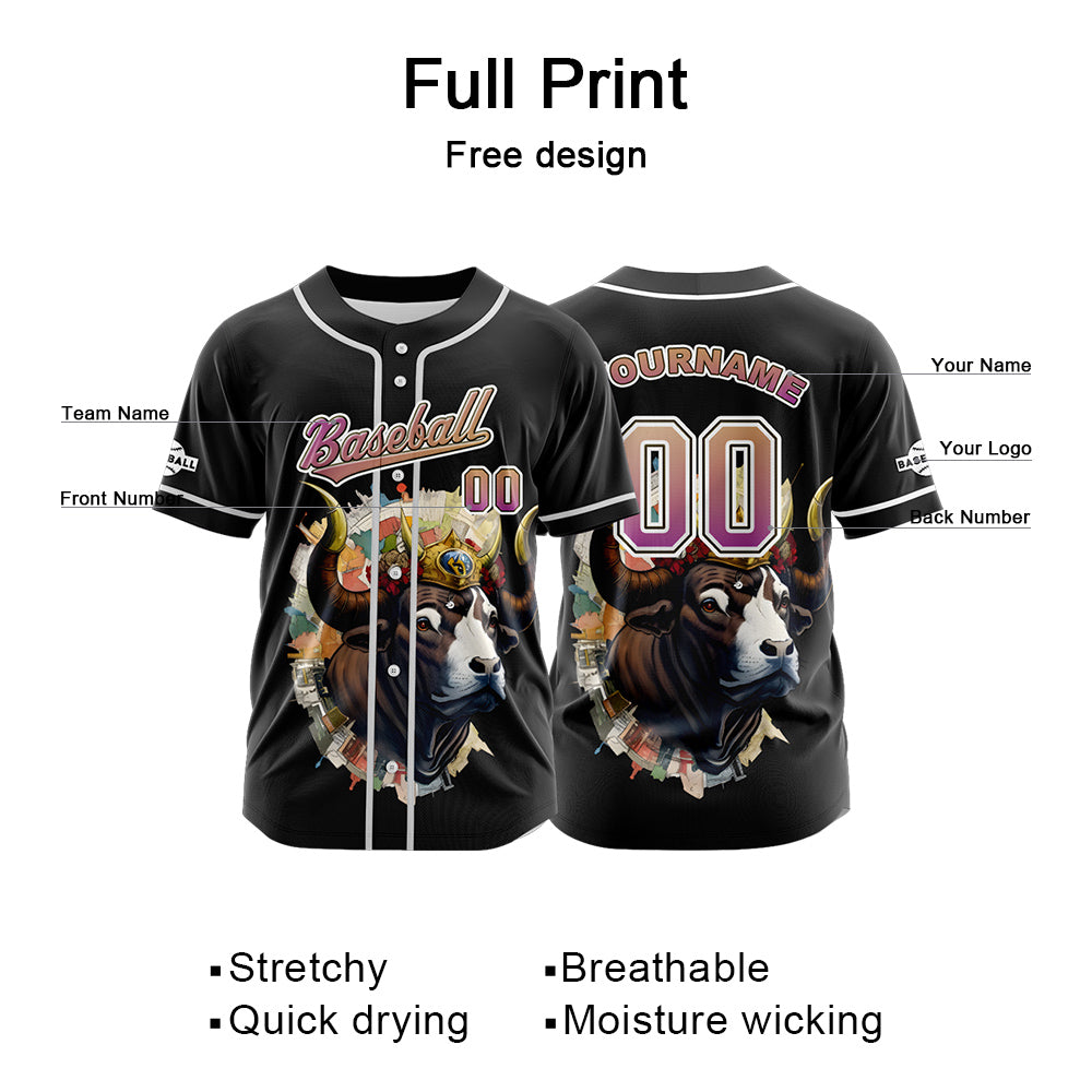 Custom Black Button Down Baseball Jersey for Men Women Adult Youth Print Name Number Logo