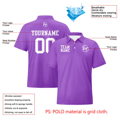 Custom Purple White Football Polo Shirts  Add Your Unique Logo/Name/Number