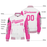 Custom White Pink Varsity Jackets for Men Women Youth Personalized Letterman Jackets