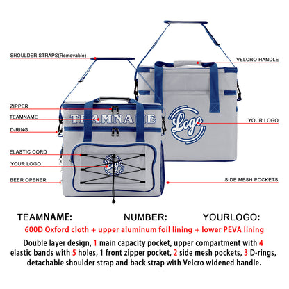 Custom Gray Dark Blue Double Layer Insulated Cooler Bag - 600D Oxford Waterproof Picnic Tote for Camping, Hiking & BBQ - Large Capacity Thermal Lunch Bag