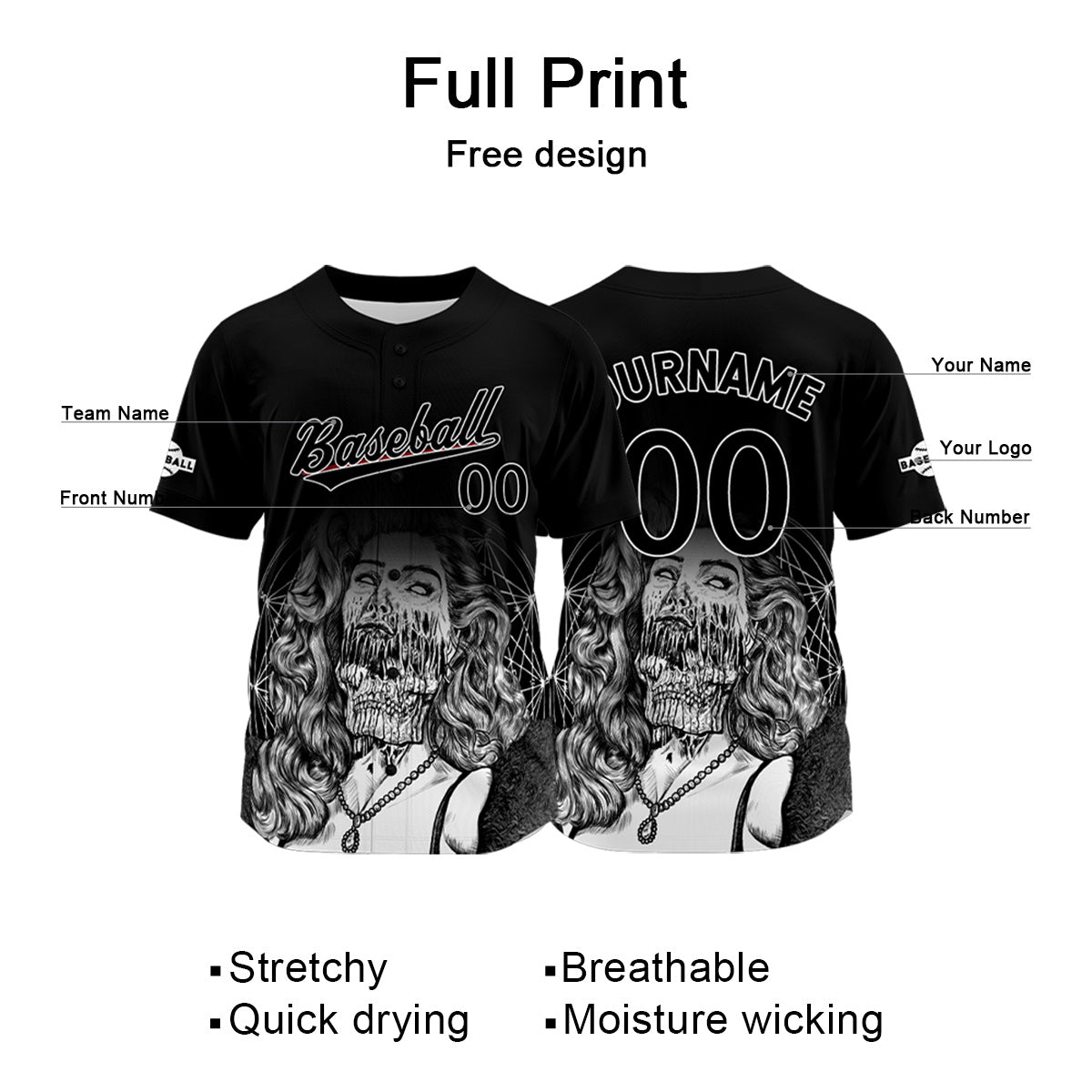 Custom Black Baseball Jersey Print Personalized Name, Number and Logo