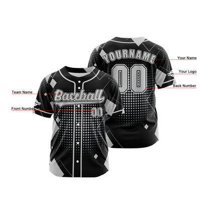 Custom Black Grey Button Down Baseball Jersey for Men Women Adult Youth Print Name Number Logo