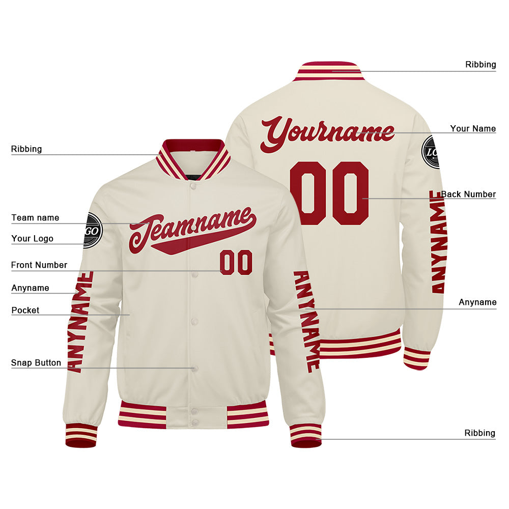 Custom Red Cream Varsity Jackets for Men Women Youth Personalized Letterman Jackets