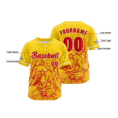 Custom Yellow Button Down Baseball Jersey for Men Women Adult Youth Print Name Number Logo