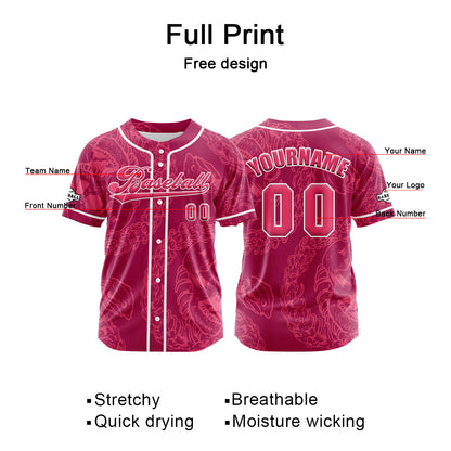 Custom Rose Red Button Down Baseball Jersey for Men Women Adult Youth Print Name Number Logo