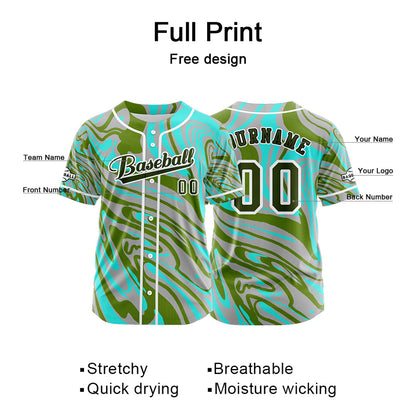 Custom Gray Green Button Down Baseball Jersey for Men Women Adult Youth Print Name Number Logo