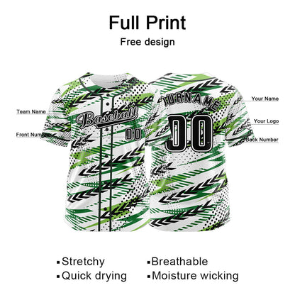 Custom White Green Button Down Baseball Jersey for Men Women Adult Youth Print Name Number Logo