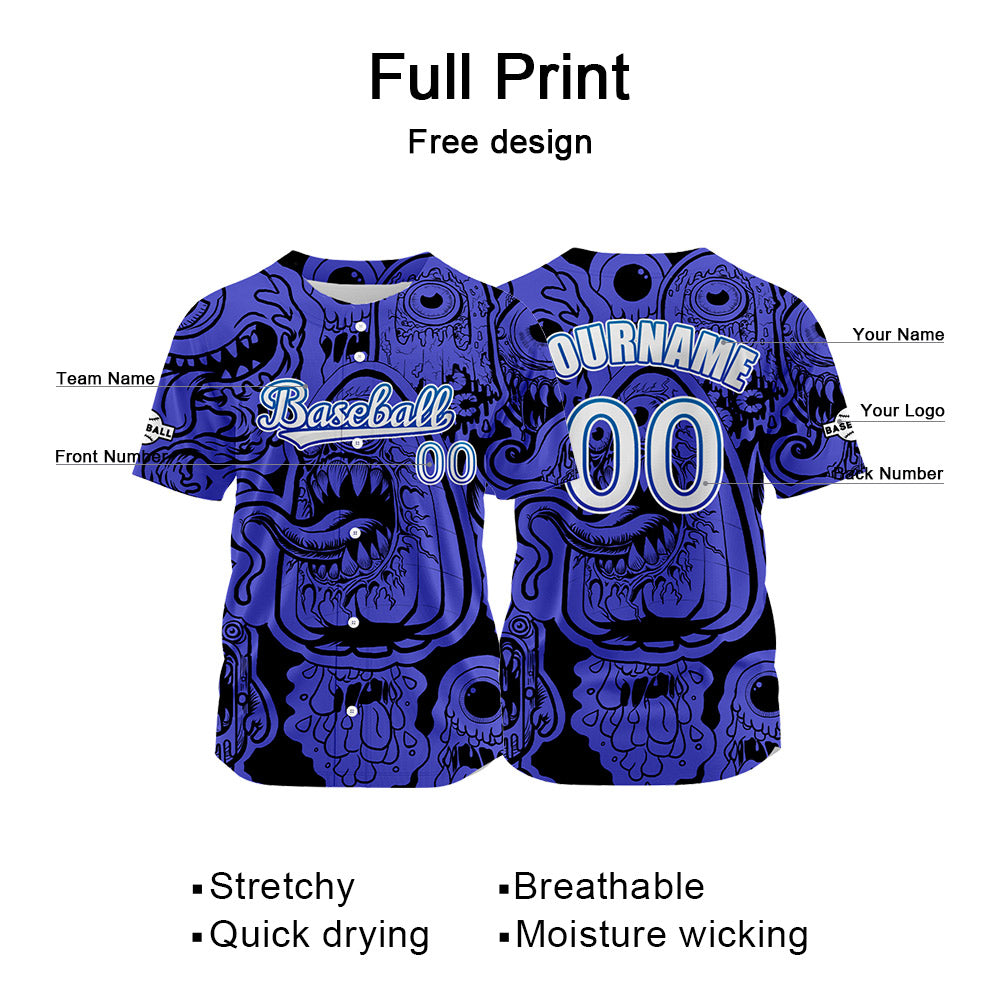 Custom Blue Button Down Baseball Jersey for Men Women Adult Youth Print Name Number Logo