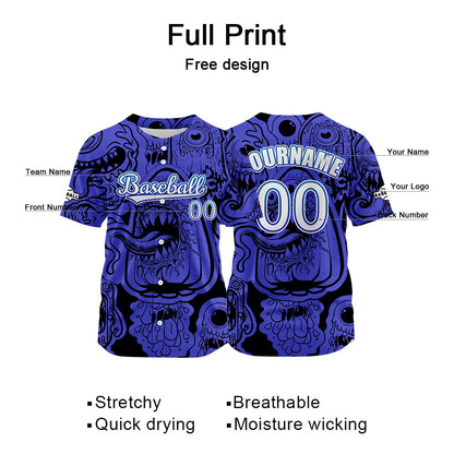 Custom Blue Button Down Baseball Jersey for Men Women Adult Youth Print Name Number Logo