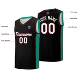 Custom basketball jersey shorts for men and women. Embroidered and printed name, number and logo Black&Green