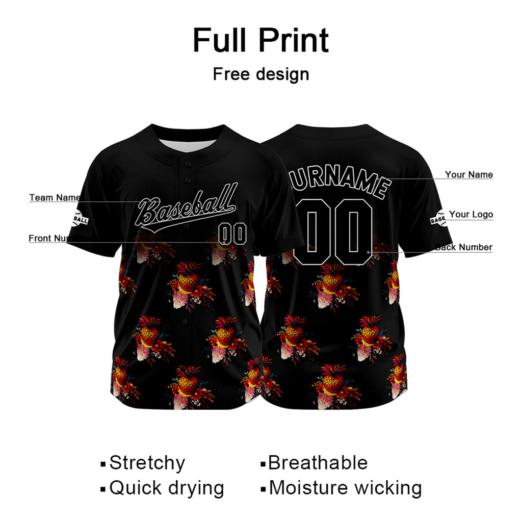 Custom Black Baseball Jersey Print Personalized Name, Number and Logo