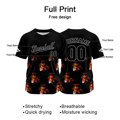 Custom Black Baseball Jersey Print Personalized Name, Number and Logo