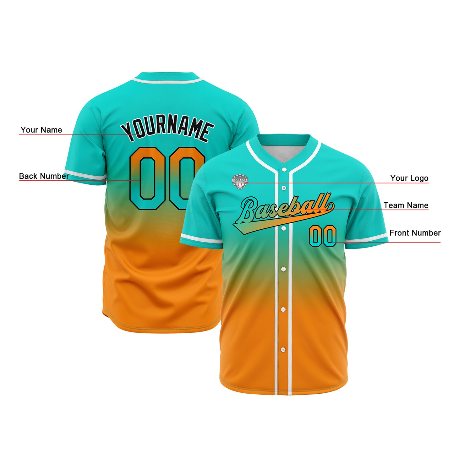 Custom Gradient Baseball Jerseys Personalized Name Number Logo