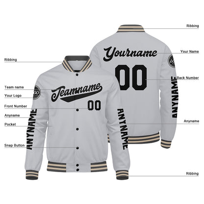 Custom Grey Black Varsity Jackets for Men Women Youth Personalized Letterman Jackets