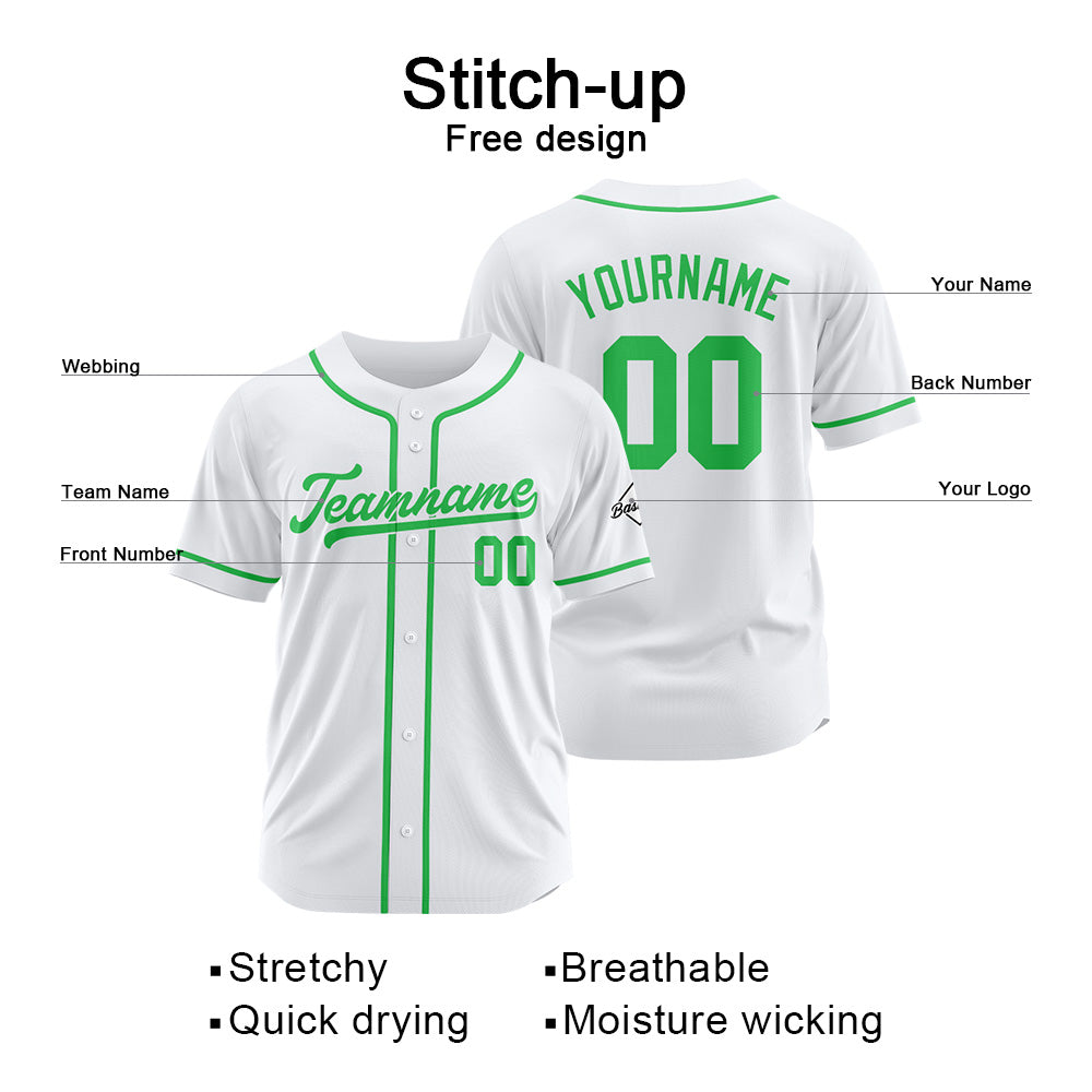 Custom Baseball Jersey Stitched Design Personalized Hip Hop Baseball Shirts White-Green