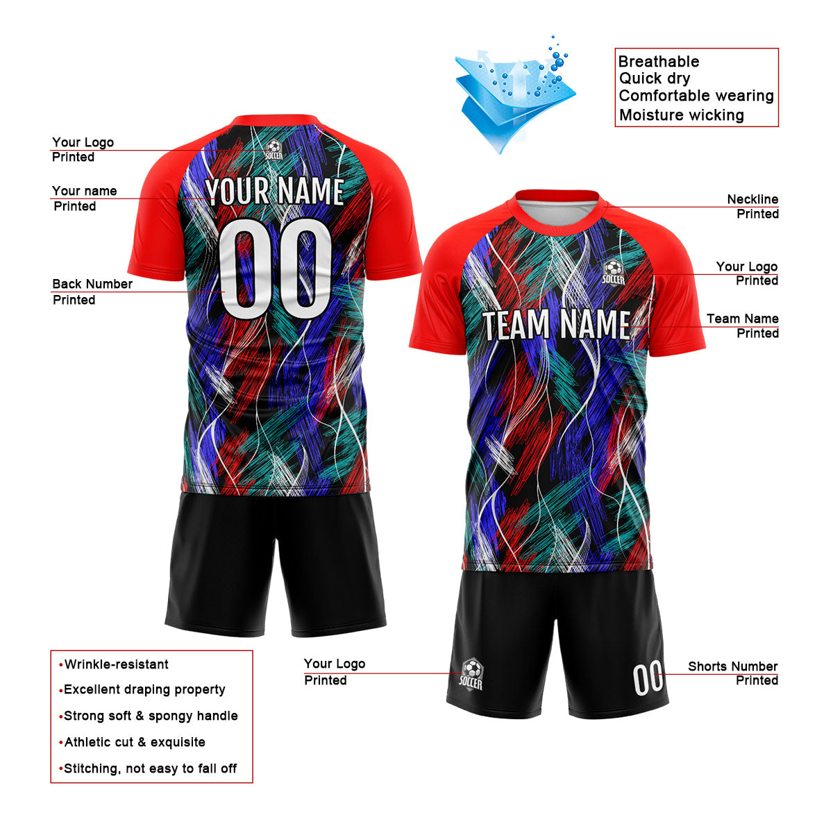 Custom Black Red Uniform Jersey Kids Adults Personalized Set Jersey Shirt