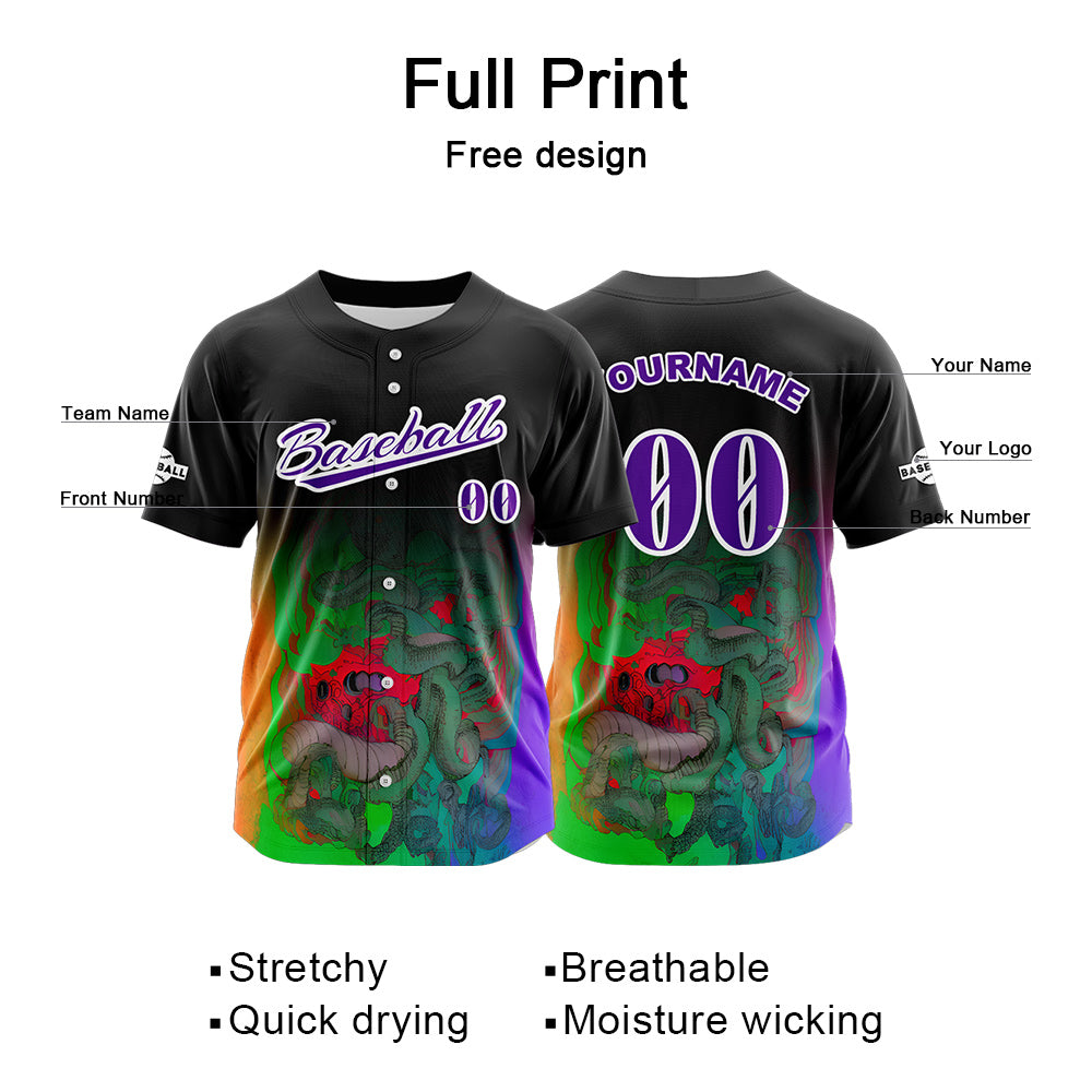 Custom Black Button Down Baseball Jersey for Men Women Adult Youth Print Name Number Logo