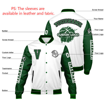 Custom White Green Varsity Jackets for Men Women Youth Personalized Letterman Jackets