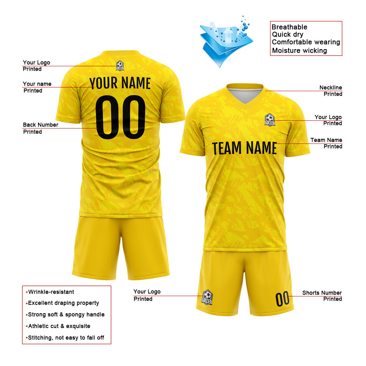 Custom Yellow Uniform Jersey Kids Adults Personalized Set Jersey Shirt