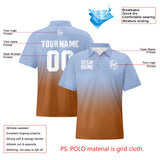 Custom Light Blue Brown Football Gradient Polo Shirts  Add Your Unique Logo/Name/Number