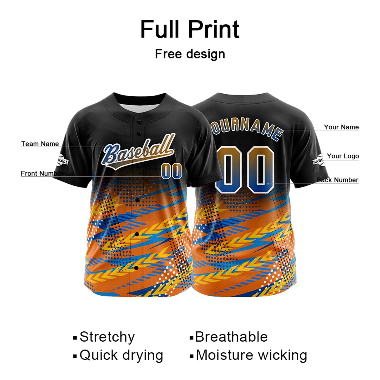 Custom Black Orange Button Down Baseball Jersey for Men Women Adult Youth Print Name Number Logo