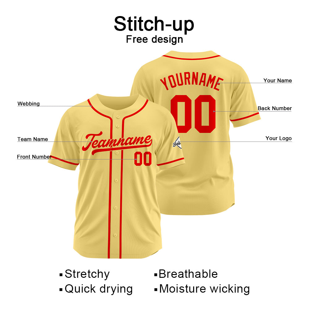 Custom Baseball Jersey Stitched Design Personalized Hip Hop Baseball Shirts Gold-Red