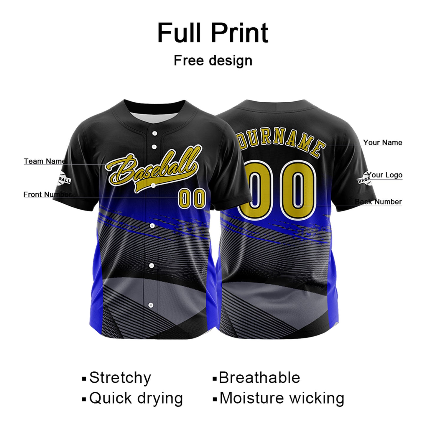 Custom Blue Button Down Baseball Jersey for Men Women Adult Youth Print Name Number Logo