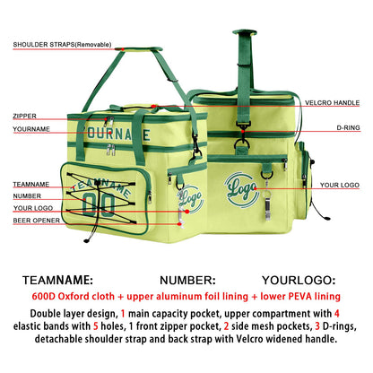 Custom Green White All-Over Print Double Layer Insulated Cooler Bag - Waterproof 600D Oxford Picnic Tote for Team Events & Outdoor BBQ
