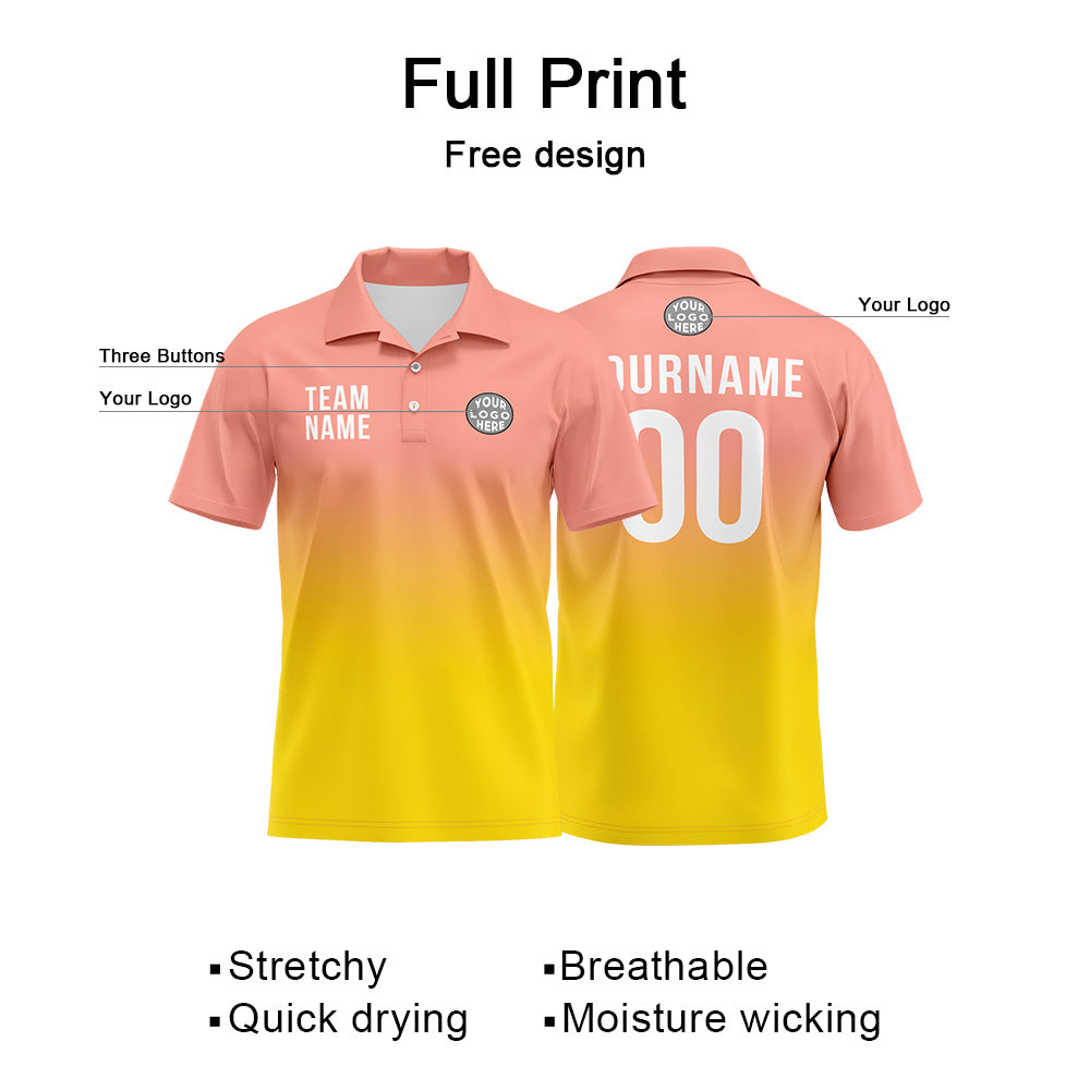 Custom Light Pink Yellow Football Gradient Polo Shirts  Add Your Unique Logo/Name/Number